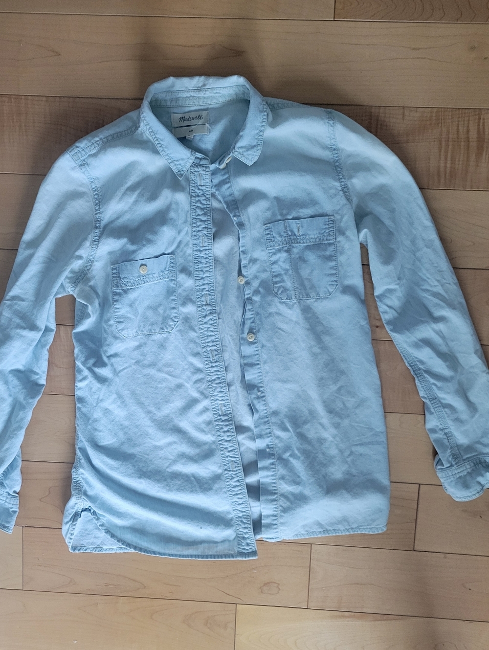 Madewell Slim Chambray Button Down Shirt Light Blue Utility Pocket Cotton Top M - Picture 3 of 9